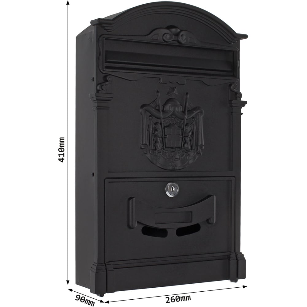 Cutie postala ROTTNER Ashford, Inchidere cheie, 90 x 260 x 410 mm, negru