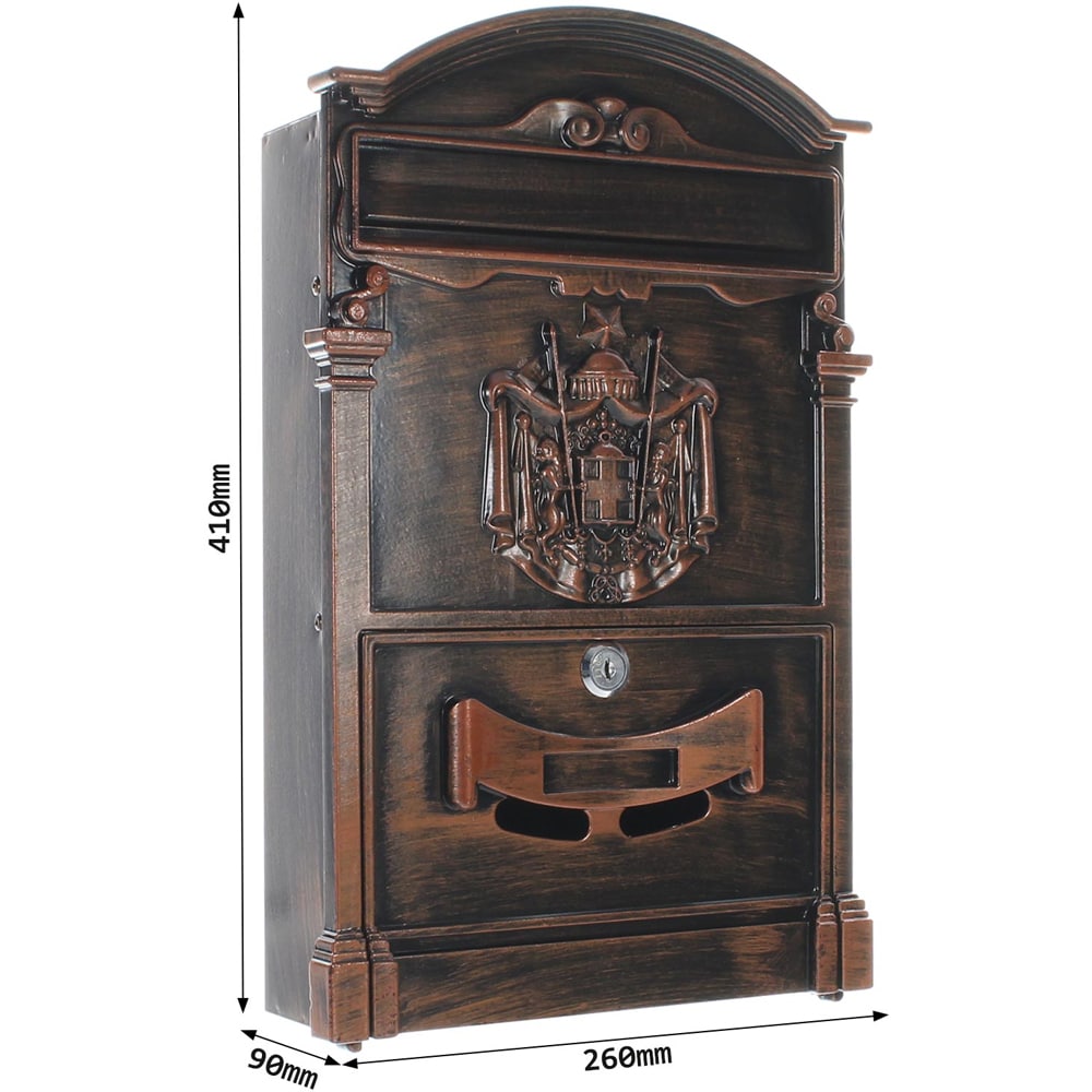 Cutie postala ROTTNER Ashford, Inchidere cheie, 90 x 260 x 410 mm, maro