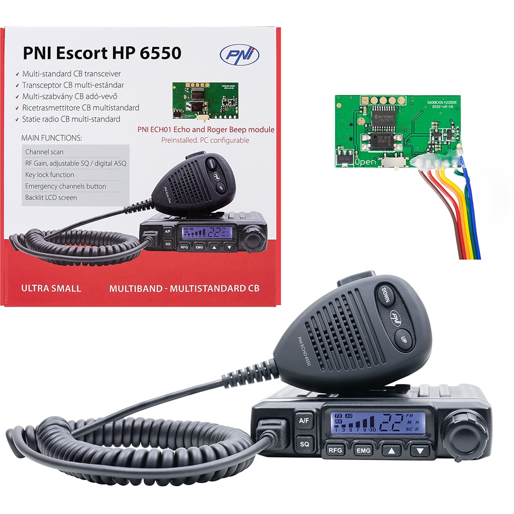Statie radio CB PNI Escort HP 6550, 4W, ASQ reglabil, modul ecou