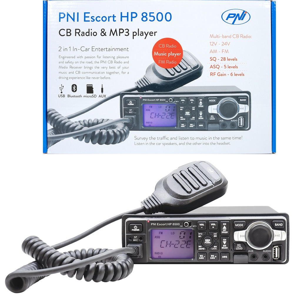 Statie radio CB PNI Escort HP 8500, 4W, ASQ reglabil, AM-FM
