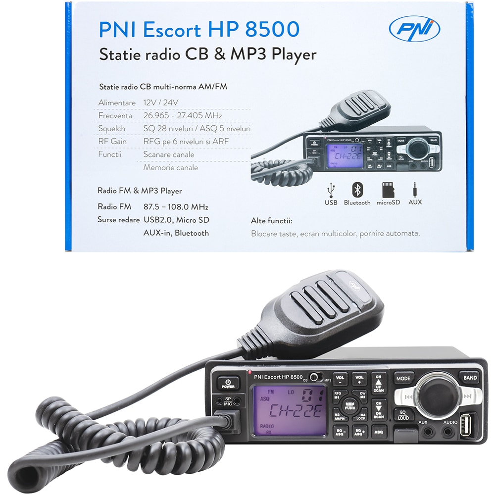 Statie radio CB PNI Escort HP 8500, 4W, ASQ reglabil, AM-FM