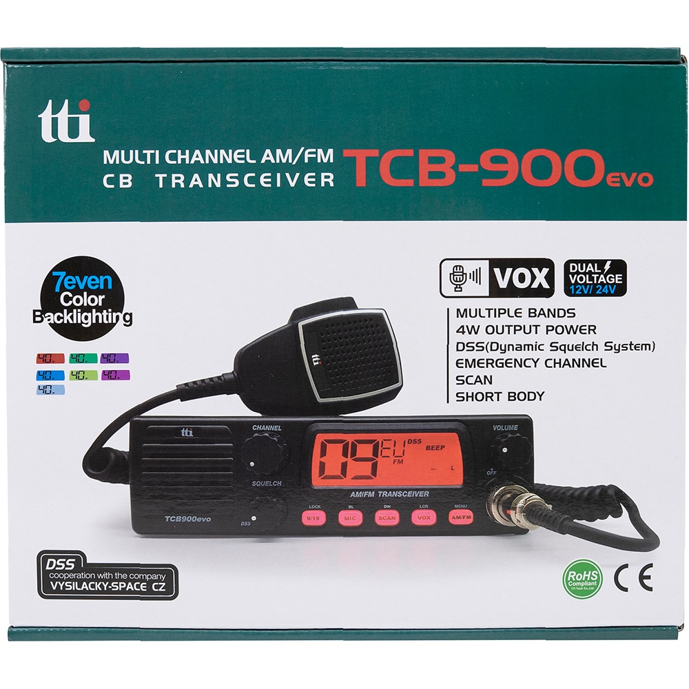 Statie radio CB TTI TCB-900 Evo, 4W, ASQ reglabil, FM, AM