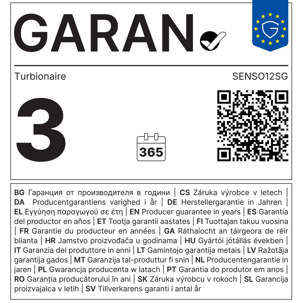 Dezumidificator aer Turbionaire SENSO 12 SG, 12 l/zi, 185W, 36dB, 120 m/h, Timer, alb