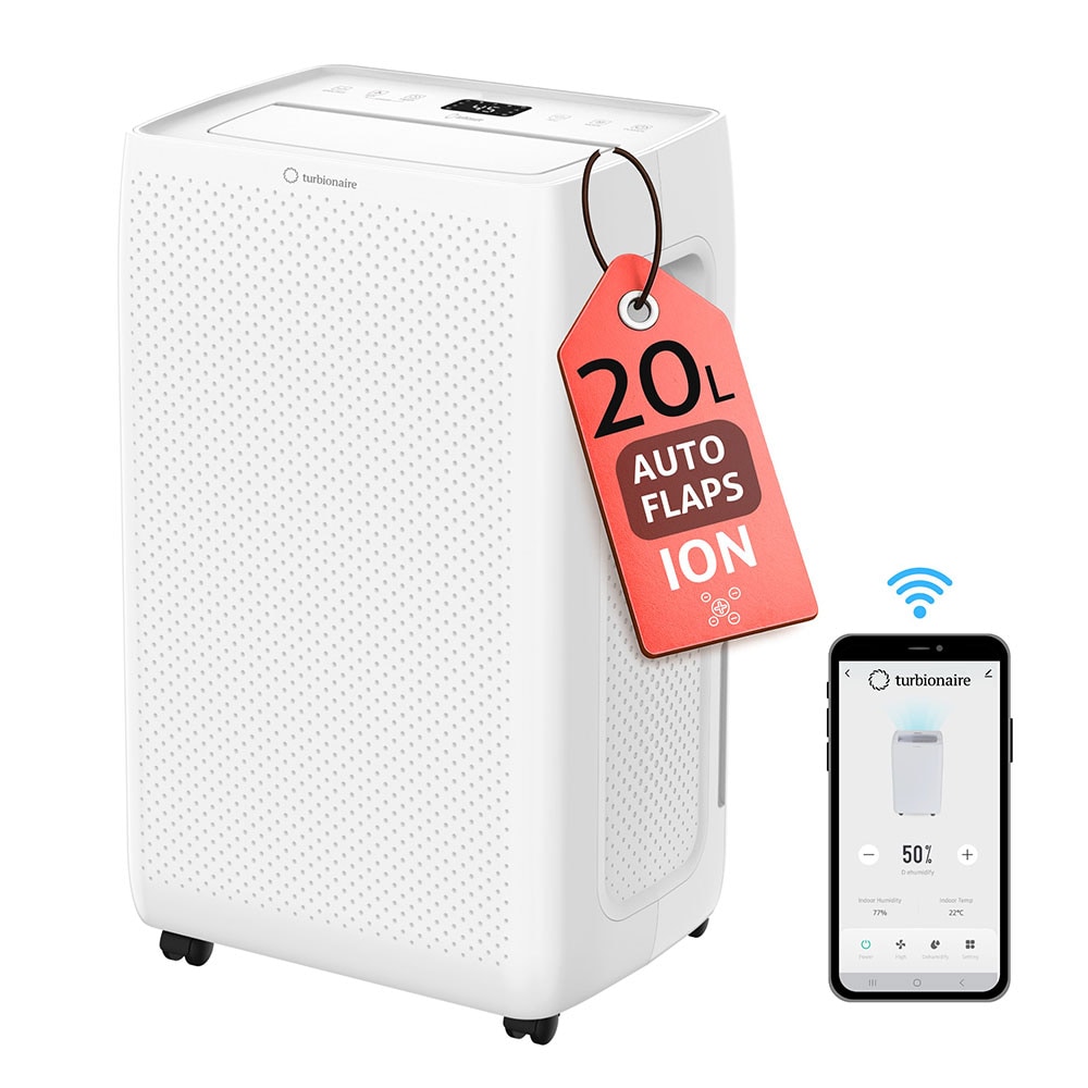 Dezumidificator Turbionaire SENSO N20 WiFi, 20 l/24h, Purificare prin ionizare, Silentios 41 dB, Rezervor 4.5l, 180 m/h, alb