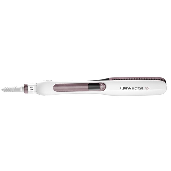 Placa de indreptat parul ROWENTA Premium Care Brush & Straight SF7510F0, LCD, invelis keratina, alb-roz