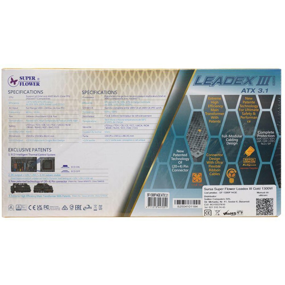 Sursa PC SUPER FLOWER Leadex III GL Gold Up, 1300W, 140mm, 80 Plus Gold, Full Modular