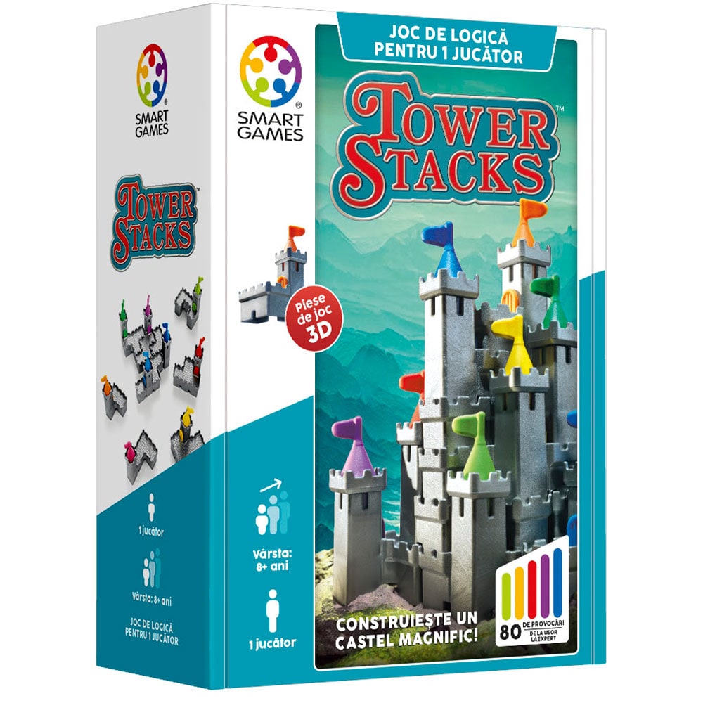 Joc educativ SMART GAMES Tower Stacks SG106RO, 8 ani+, 1 jucator