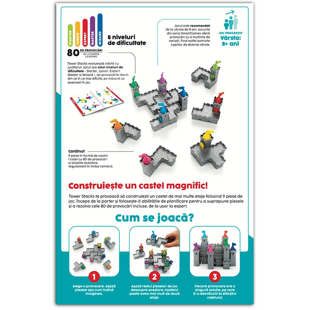 Joc educativ SMART GAMES Tower Stacks SG106RO, 8 ani+, 1 jucator