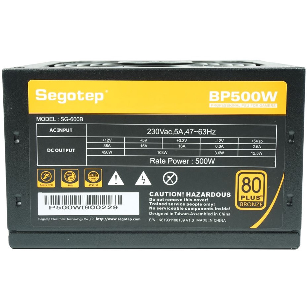 Sursa de alimentare SEGOTEP SG-600B, 500W, 120mm, 80 PLUS Bronze, Full Modular
