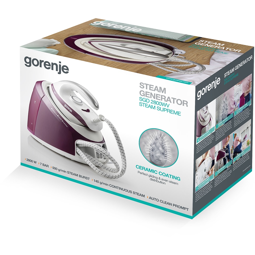 Statie de calcat GORENJE SGD2800WV, 2800W, 500g/min, 1700ml, talpa ceramica, visiniu-alb