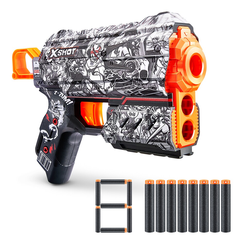 Jucarie de rol X-SHOT Skins Flux Dart Blaster - Illustrate SH36516O, 8 ani+, negru-alb