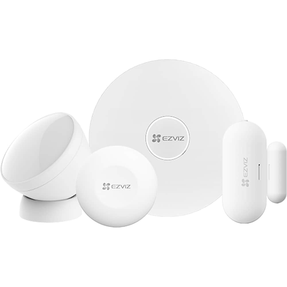 Kit Senzori Wireless EZVIZ CS-B1, Home Gateway A3, Senzor de miscare PIR, Senzor de deschidere/inchidere, Buton urgenta, ZigBee, alb