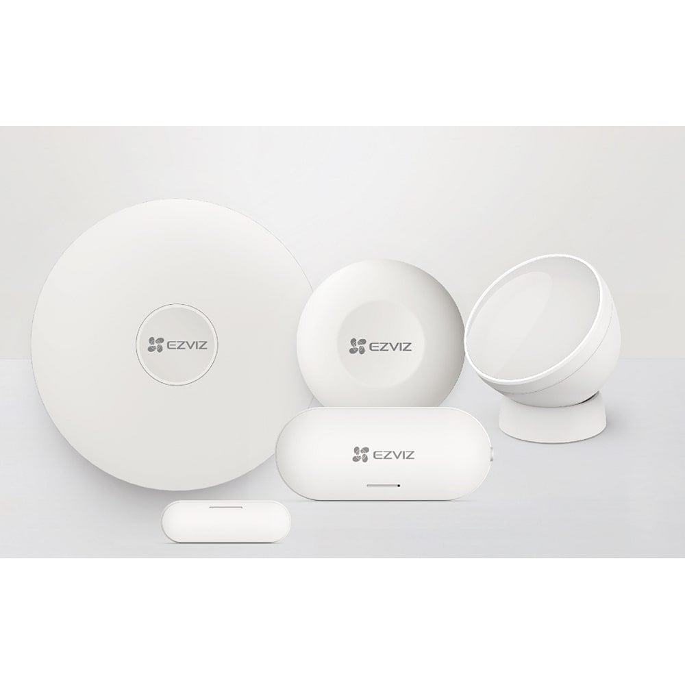 Kit Senzori Wireless EZVIZ CS-B1, Home Gateway A3, Senzor de miscare PIR, Senzor de deschidere/inchidere, Buton urgenta, ZigBee, alb