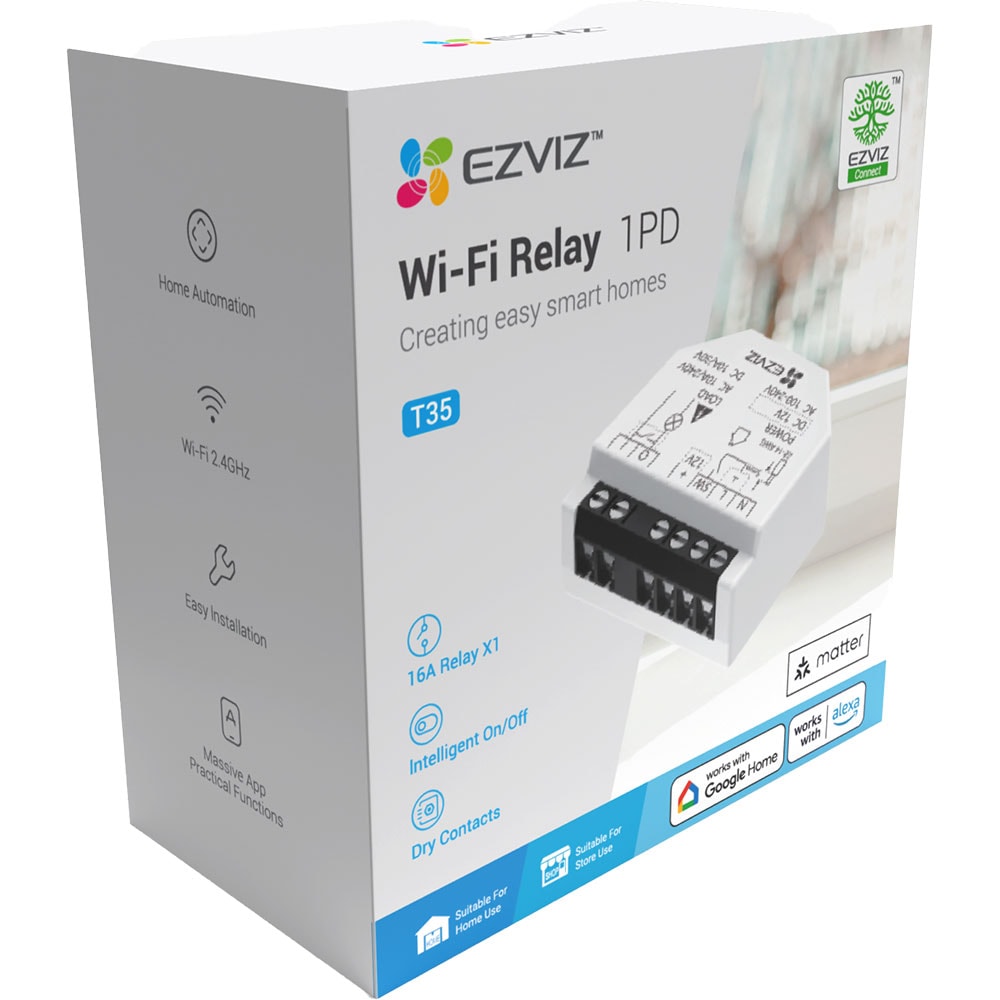 Releu smart EZVIZ T35W, Wi-Fi, cu programare si automatizare, control vocal, alb