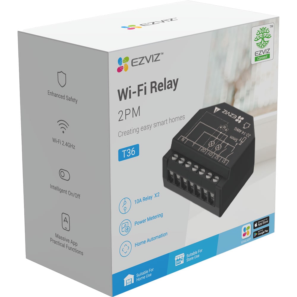 Releu smart EZVIZ T36WM, Wi-Fi, programare, automatizare, statistica, control vocal, negru