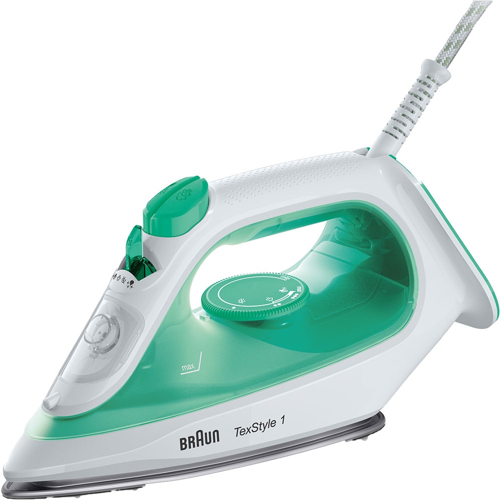 Fier de calcat BRAUN TexStyle 1 SI1040GR, 2000W, 120g/min, 220ml, talpa SuperCeramic, verde-alb