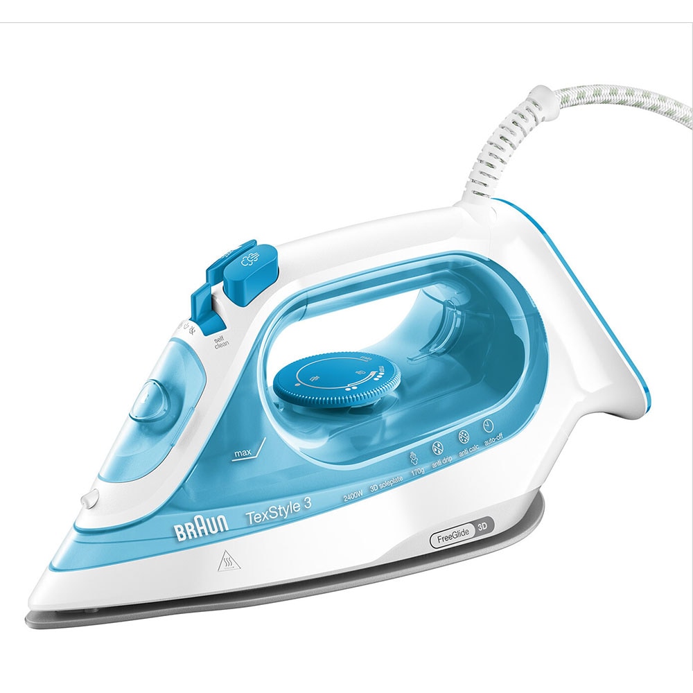 Fier de calcat BRAUN TexStyle 3 SI3053BL, 2400W, 170g/min, 270ml, talpa SuperCeramic, alb-albastru