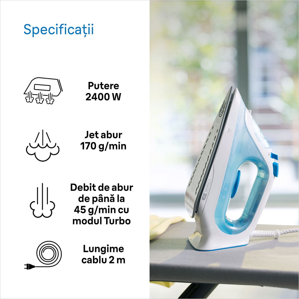 Fier de calcat BRAUN TexStyle 3 SI3053BL, 2400W, 170g/min, 270ml, talpa SuperCeramic, alb-albastru