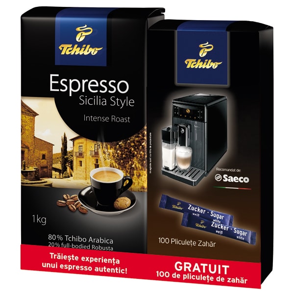 Cafea boabe TCHIBO Espresso Sicilia Style, 1000g + 100 plicute zahar