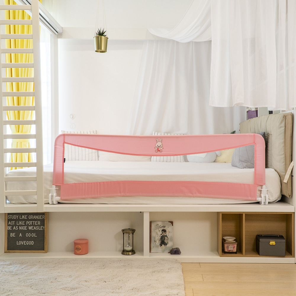 Margine de siguranta pentru pat JUJU Safe Sleep Hunny Bunny JU70B20-HB, 150 cm, alb-roz