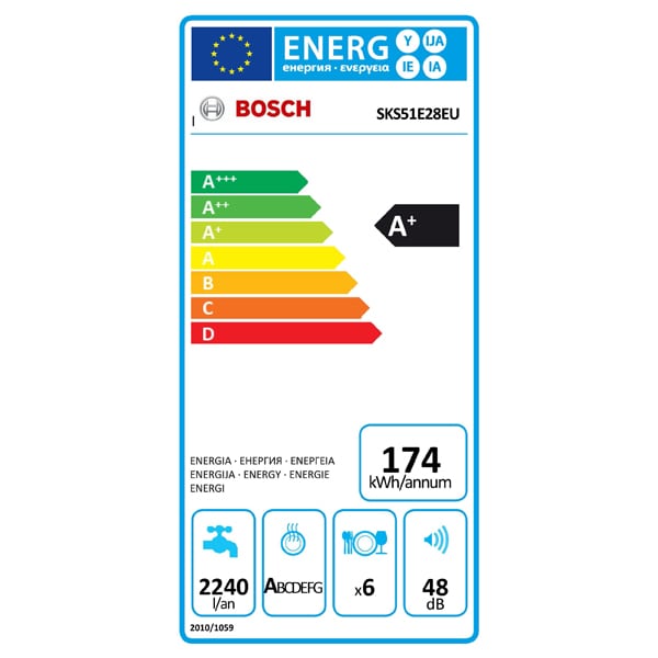 Masina de spalat vase independenta BOSCH SKS51E28EU, 6 seturi, 5 programe, 55 cm, clasa A+, inox