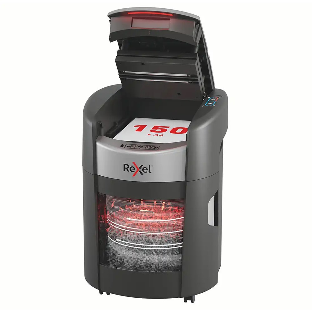 Distrugator documente automat REXEL SHREDMAX 150X, 150 coli, cos 15l, Cross-cut, P4, negru-gri