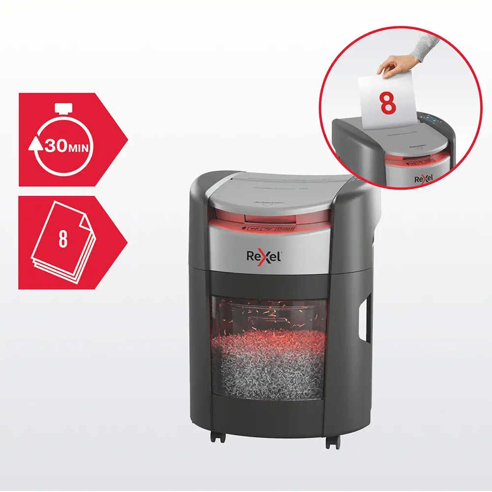 Distrugator documente automat REXEL SHREDMAX 150X, 150 coli, cos 15l, Cross-cut, P4, negru-gri