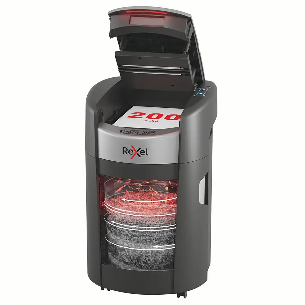 Distrugator documente automat REXEL SHREDMAX 200X, 200 coli, cos 21l, Cross-cut, P4, negru-gri