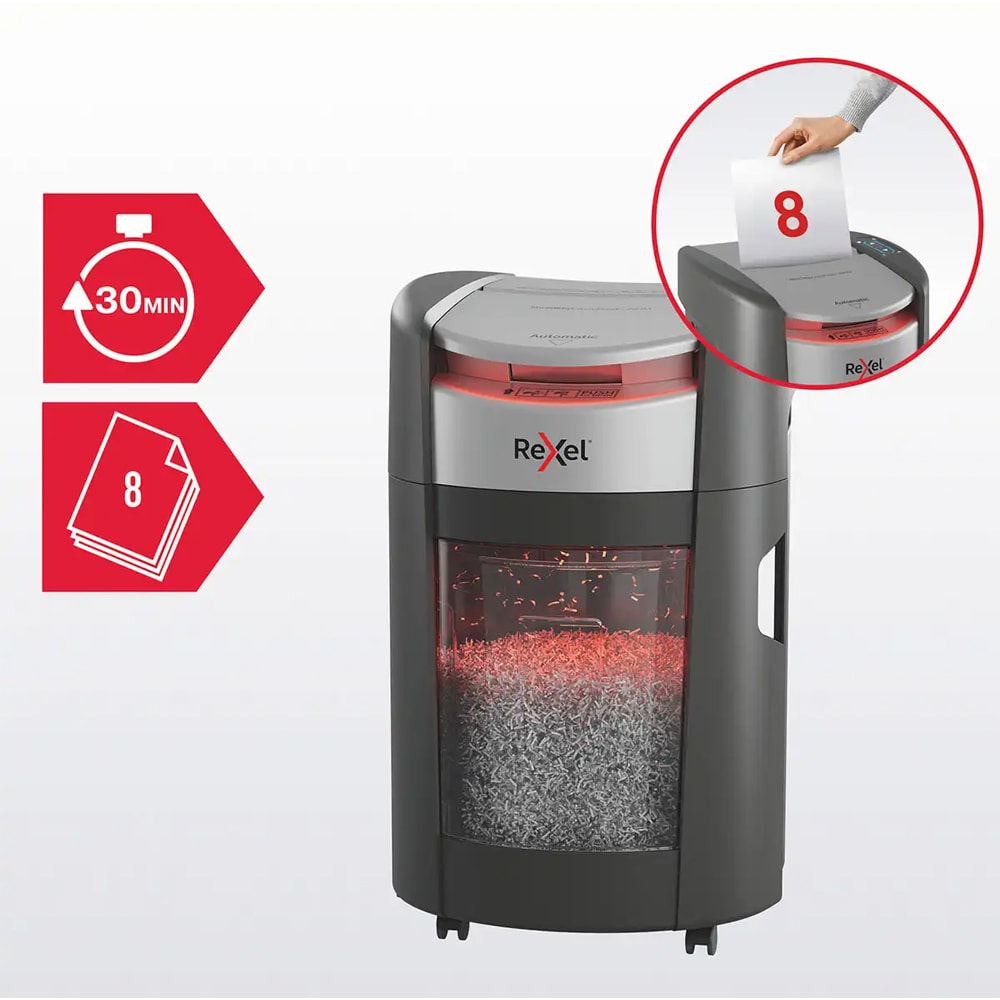Distrugator documente automat REXEL SHREDMAX 200X, 200 coli, cos 21l, Cross-cut, P4, negru-gri