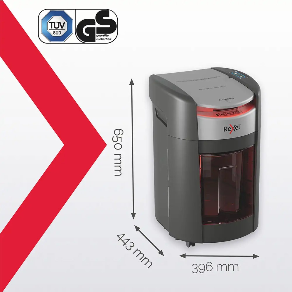 Distrugator documente automat REXEL SHREDMAX 200X, 200 coli, cos 21l, Cross-cut, P4, negru-gri