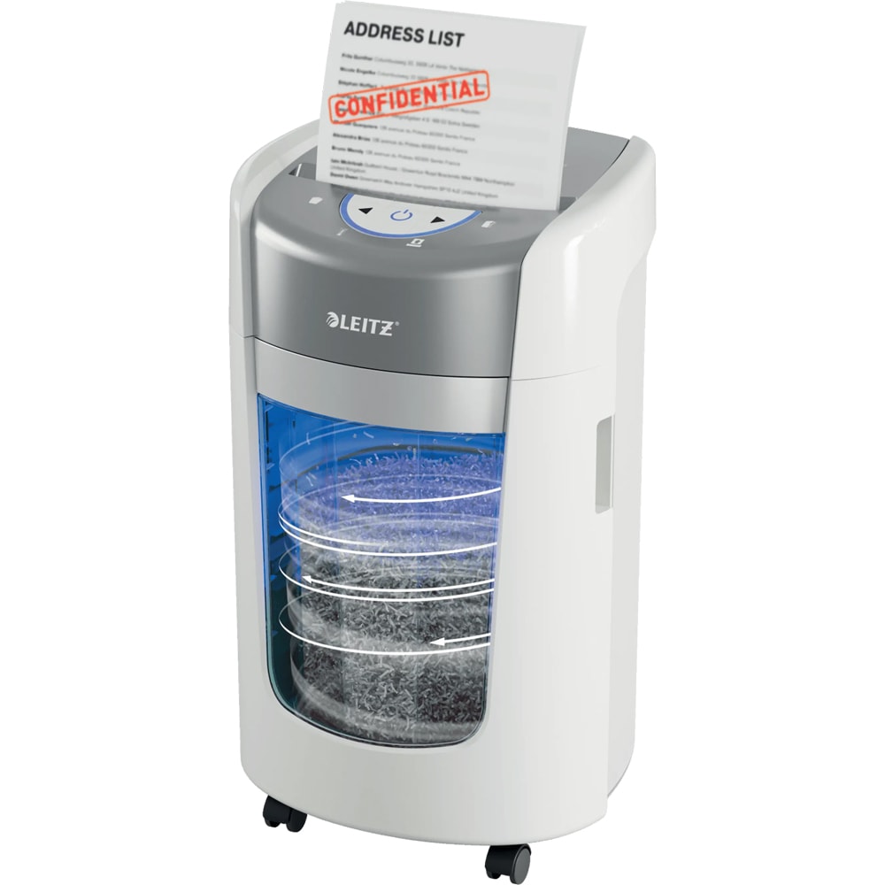 Distrugator documente manual Leitz IQ OptiMax Home Office 225, 6 coli, cos 15l, Micro-cut, P5, alb-gri