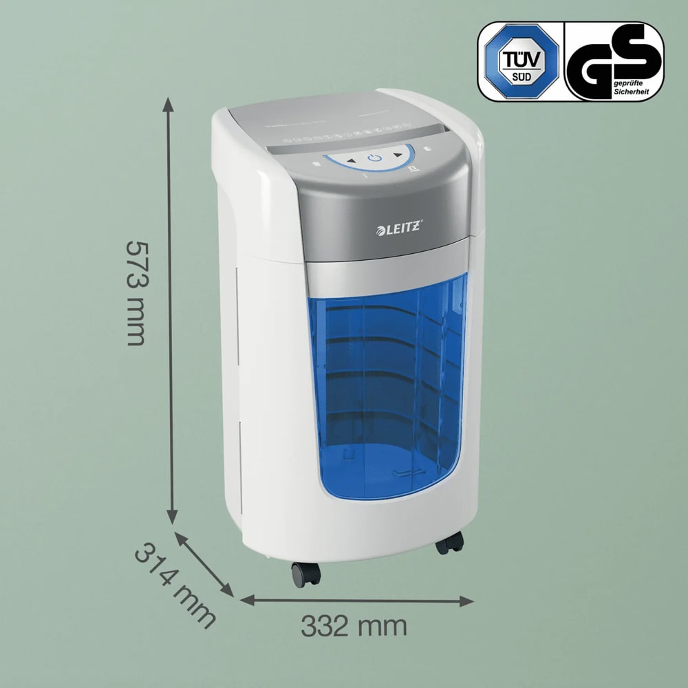 Distrugator documente manual Leitz IQ OptiMax Home Office 225, 6 coli, cos 15l, Micro-cut, P5, alb-gri