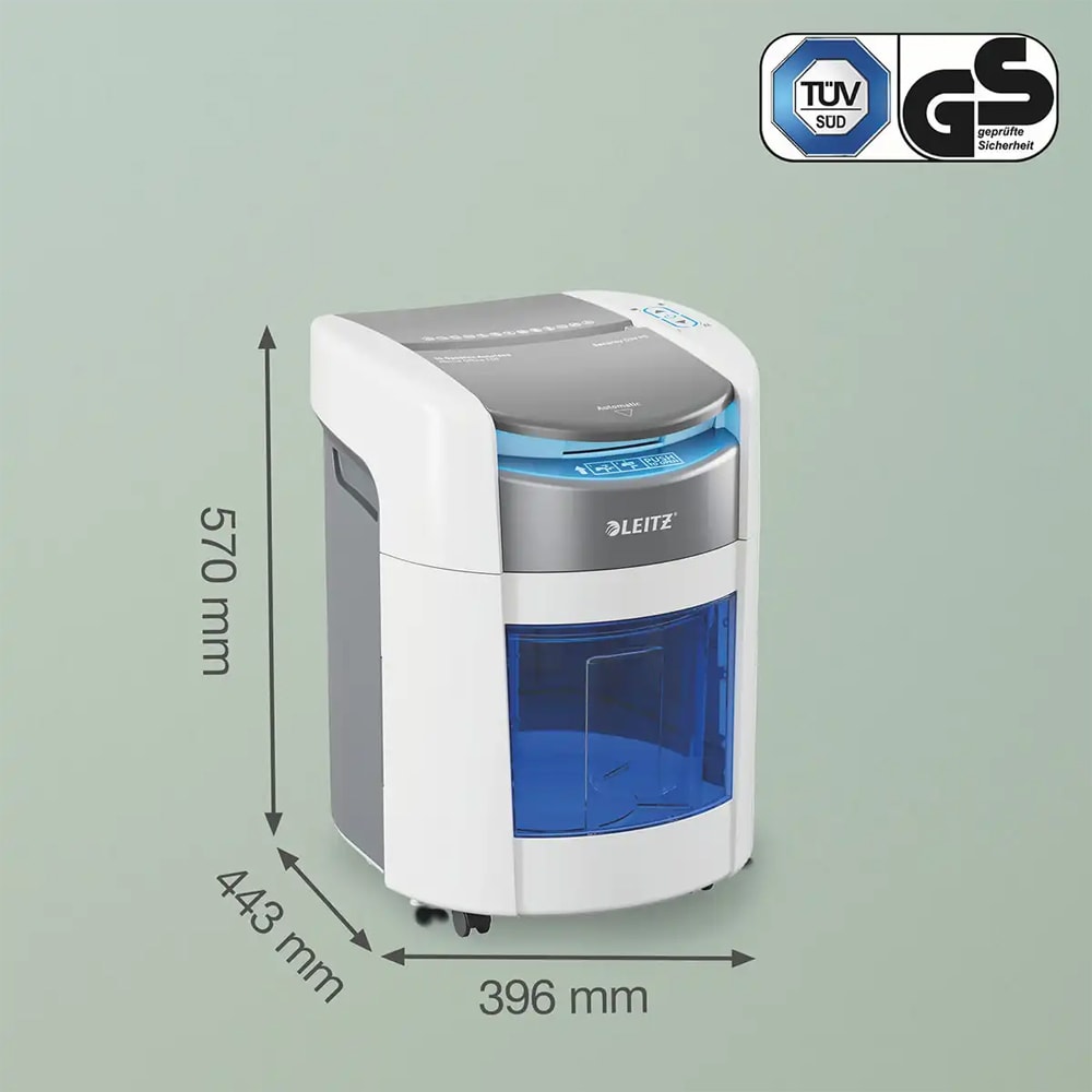 Distrugator documente automat Leitz OptiMax Home Office, 150 coli, cos 15l, Cross-Cut, P4, alb-gri