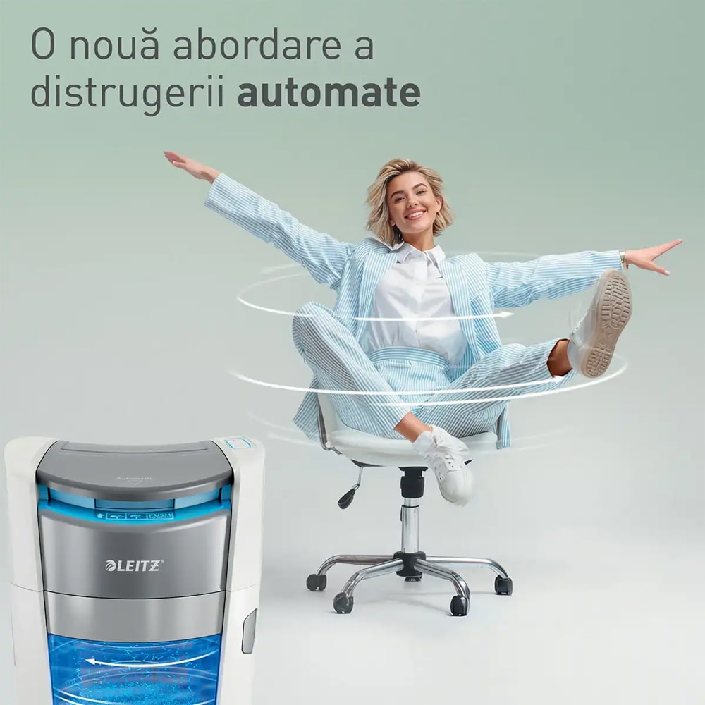 Distrugator documente automat Leitz OptiMax Small Office, 200 coli, cos 21l, Cross-cut, P4, alb-gri