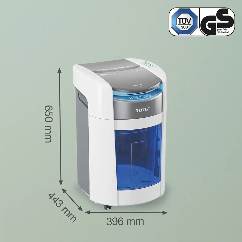 Distrugator documente automat Leitz OptiMax Small Office, 200 coli, cos 21l, Cross-cut, P4, alb-gri