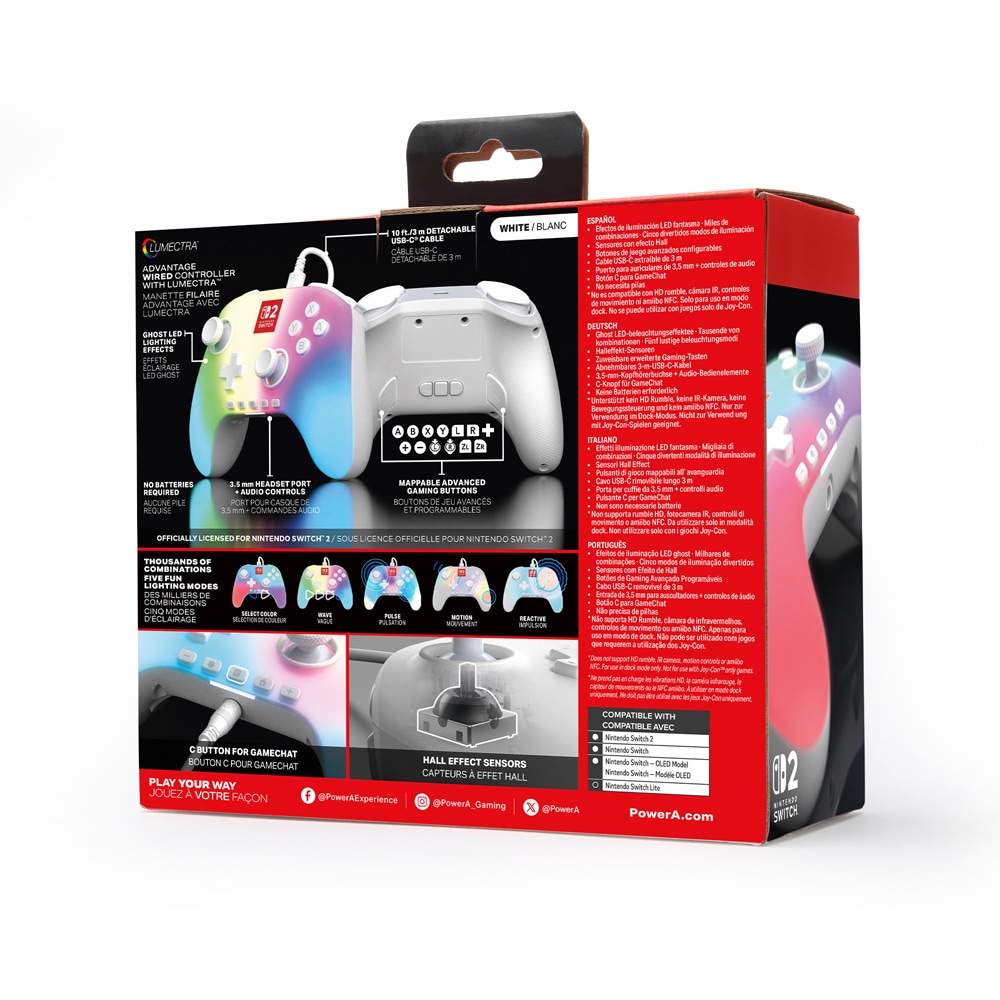 Controller POWERA Advantage Lumectra pentru Nintendo Switch 2, alb