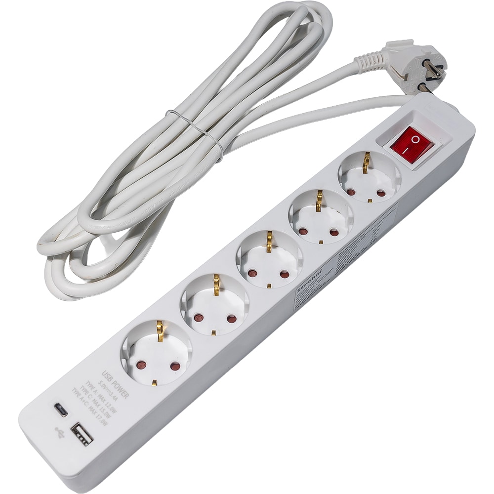 Prelungitor STROHM, 5 prize, 3m, alb