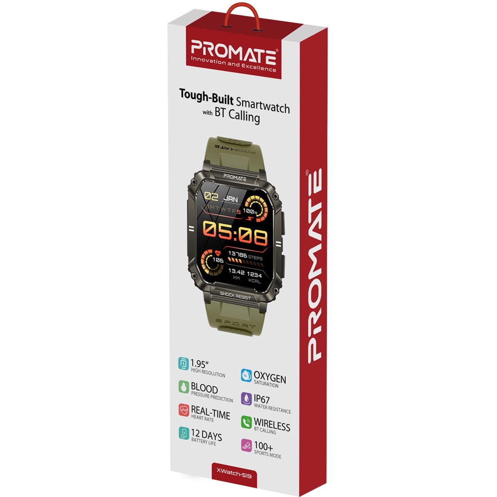 Smartwatch PROMATE XWatch-S19, Android/iOS, silicon, verde