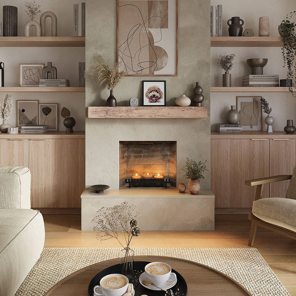 Focar cu lumanari TAGU ZenFlame, MDF, Caramiziu