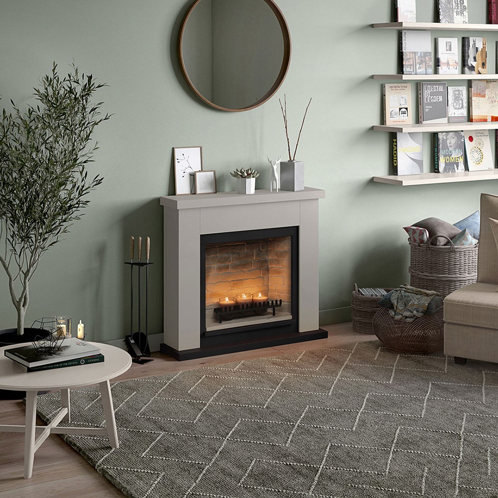 Semineu decorativ cu lumanari TAGU ZenFlame Frode Light Beige, MDF, bej