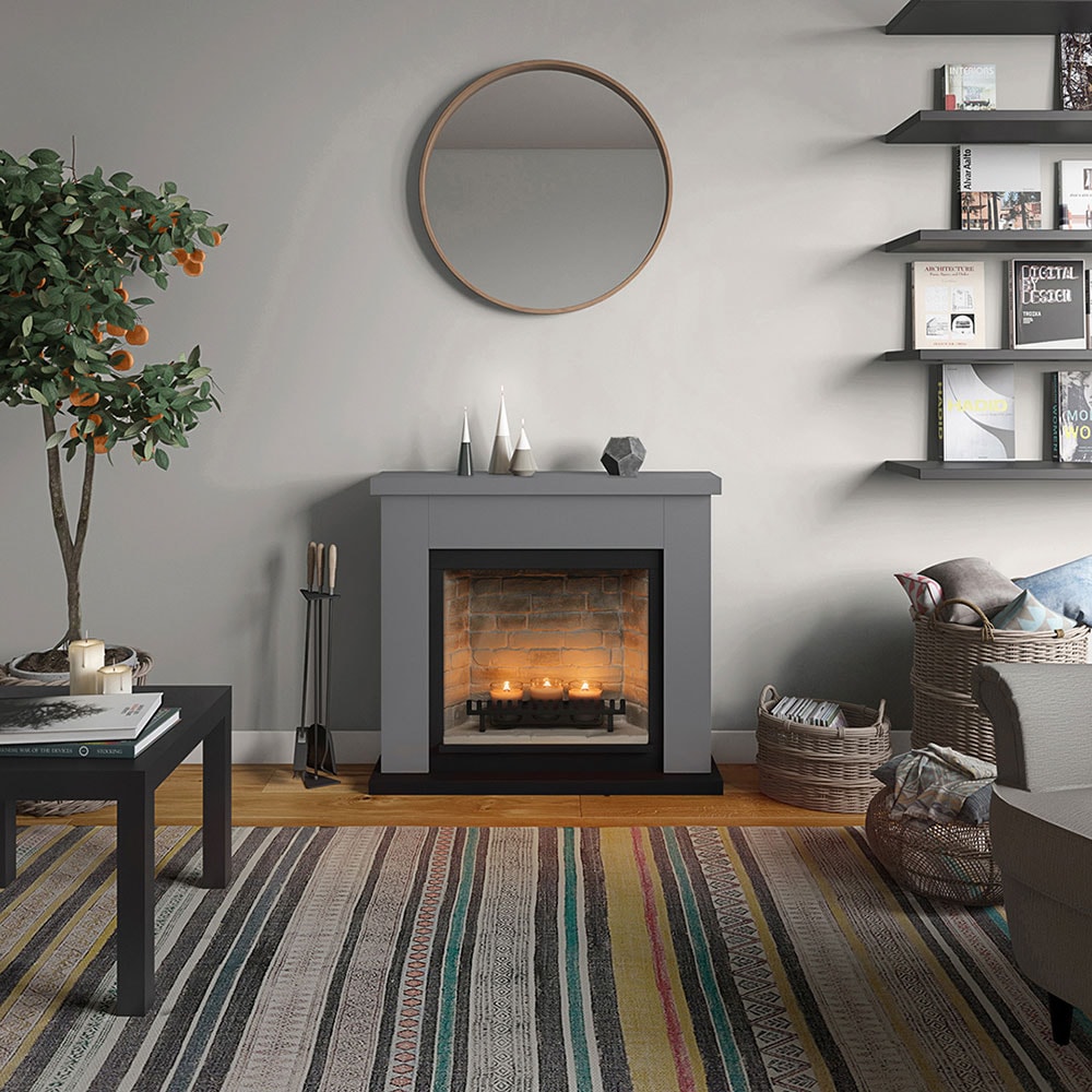 Semineu decorativ cu lumanari TAGU ZenFlame Frode Solid Grey, MDF, gri