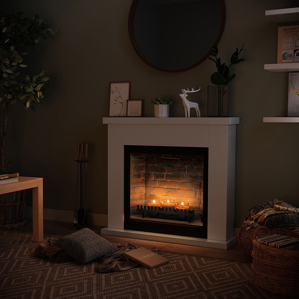 Semineu decorativ cu lumanari TAGU ZenFlame Frode Pure White, MDF, alb