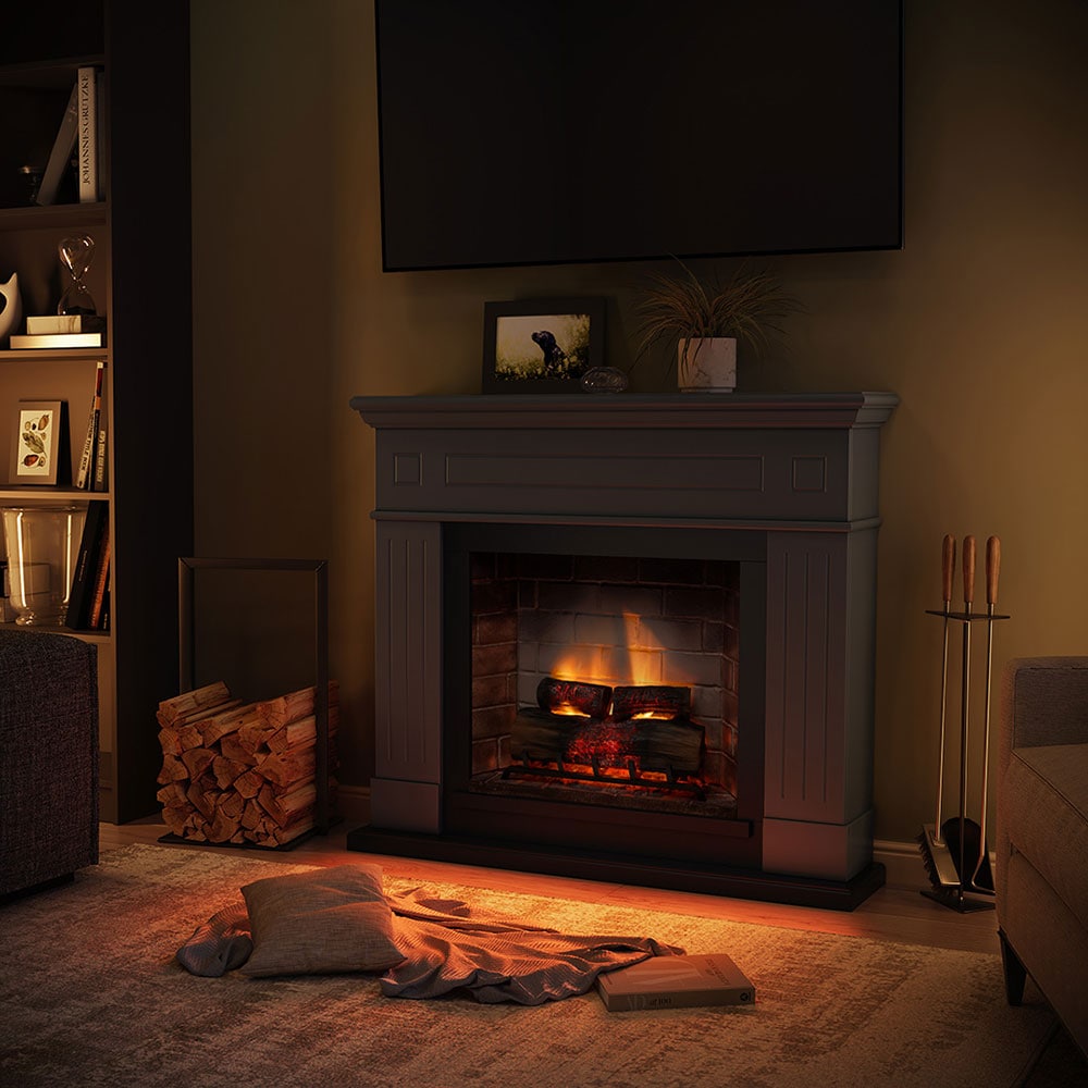 Semineu electric TAGU PowerFlame 2 Solid Grey, 1400W, Focar 3D, gri