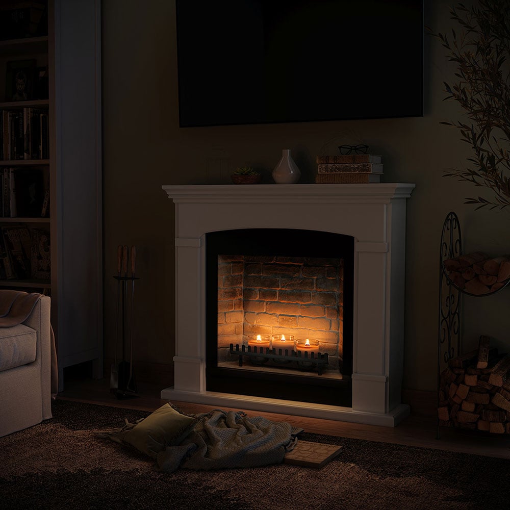 Semineu decorativ cu lumanari TAGU ZenFlame Helmi White, MDF, alb