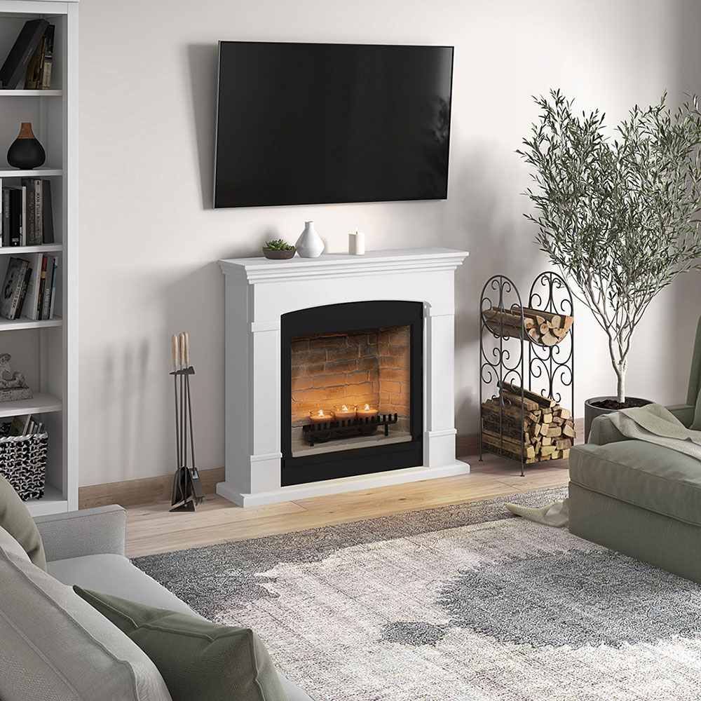Semineu decorativ cu lumanari TAGU ZenFlame Helmi White, MDF, alb