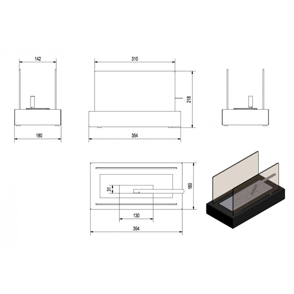Semineu bioetanol KRATKI Hotel S Mobil, 0.3l, negru