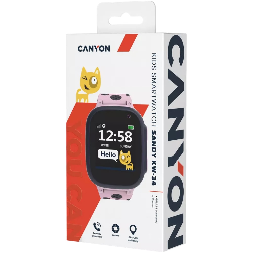 Smartwatch pentru copii CANYON Sandy KW-34, GPS, Android/iOS, silicon, roz