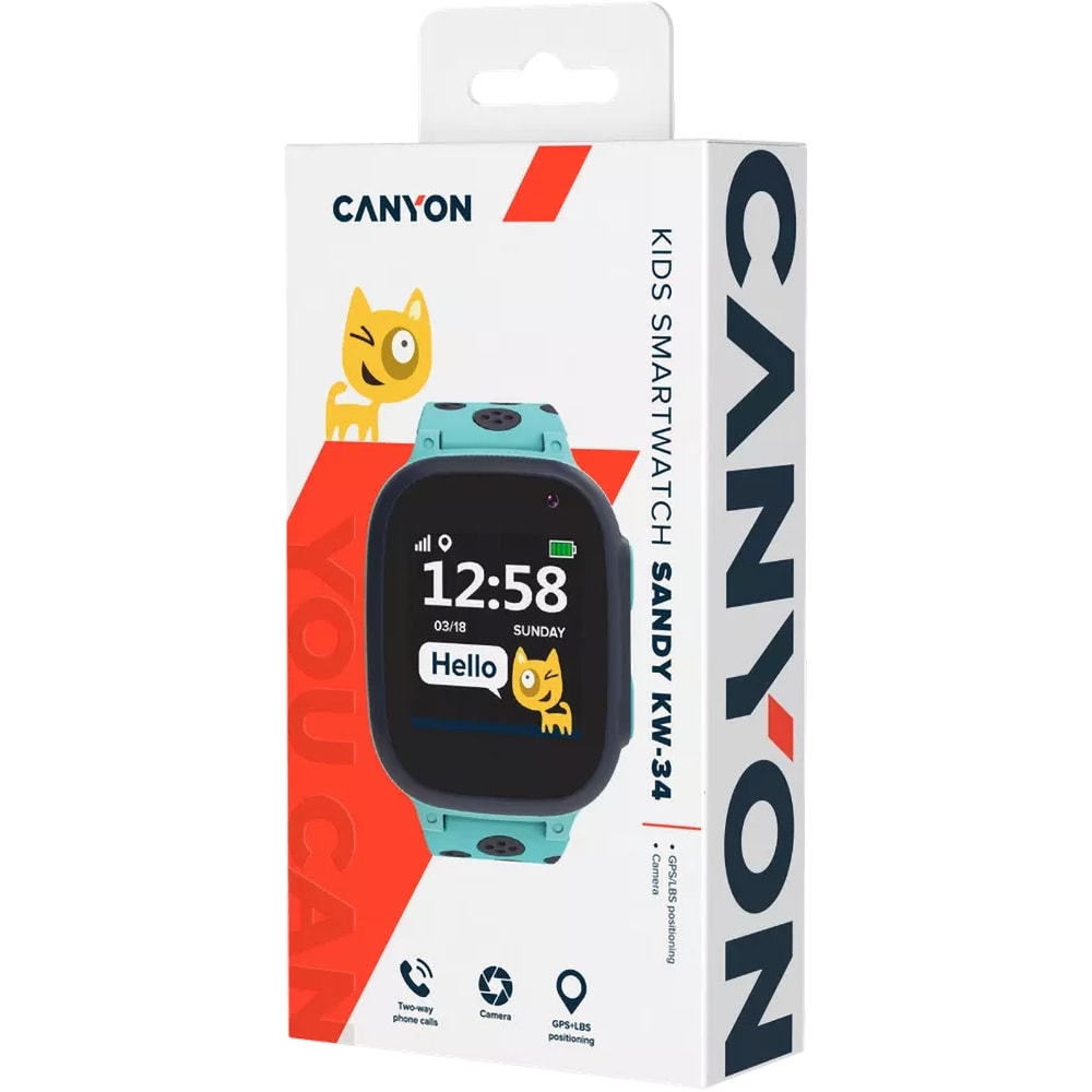 Smartwatch pentru copii CANYON Sandy KW-34, 2G, GPS, Android/iOS, silicon, albastru