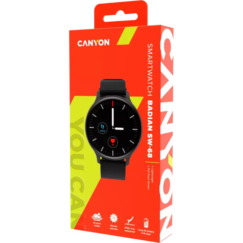 Smartwatch CANYON Badian SW68, Android/iOS, silicon, negru