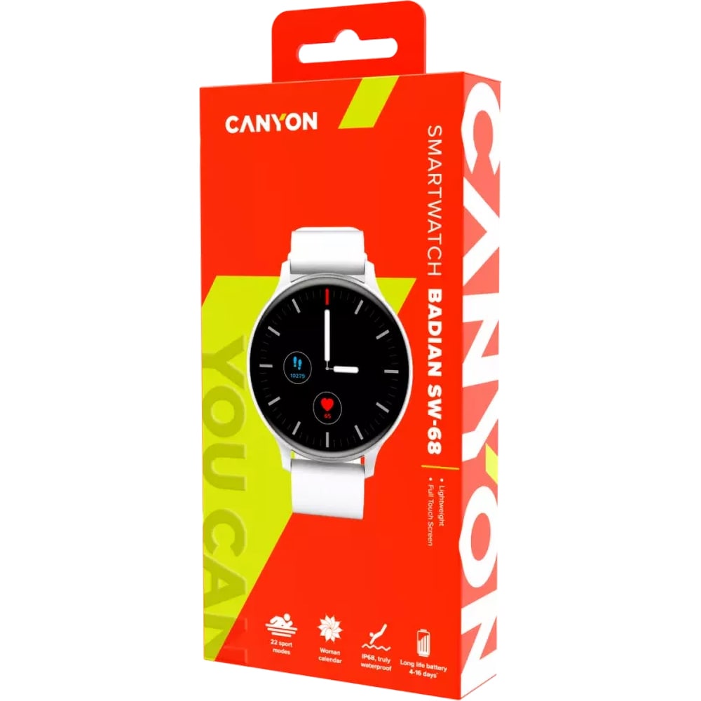 Smartwatch CANYON Badian SW68, Android/iOS, silicon, argintiu